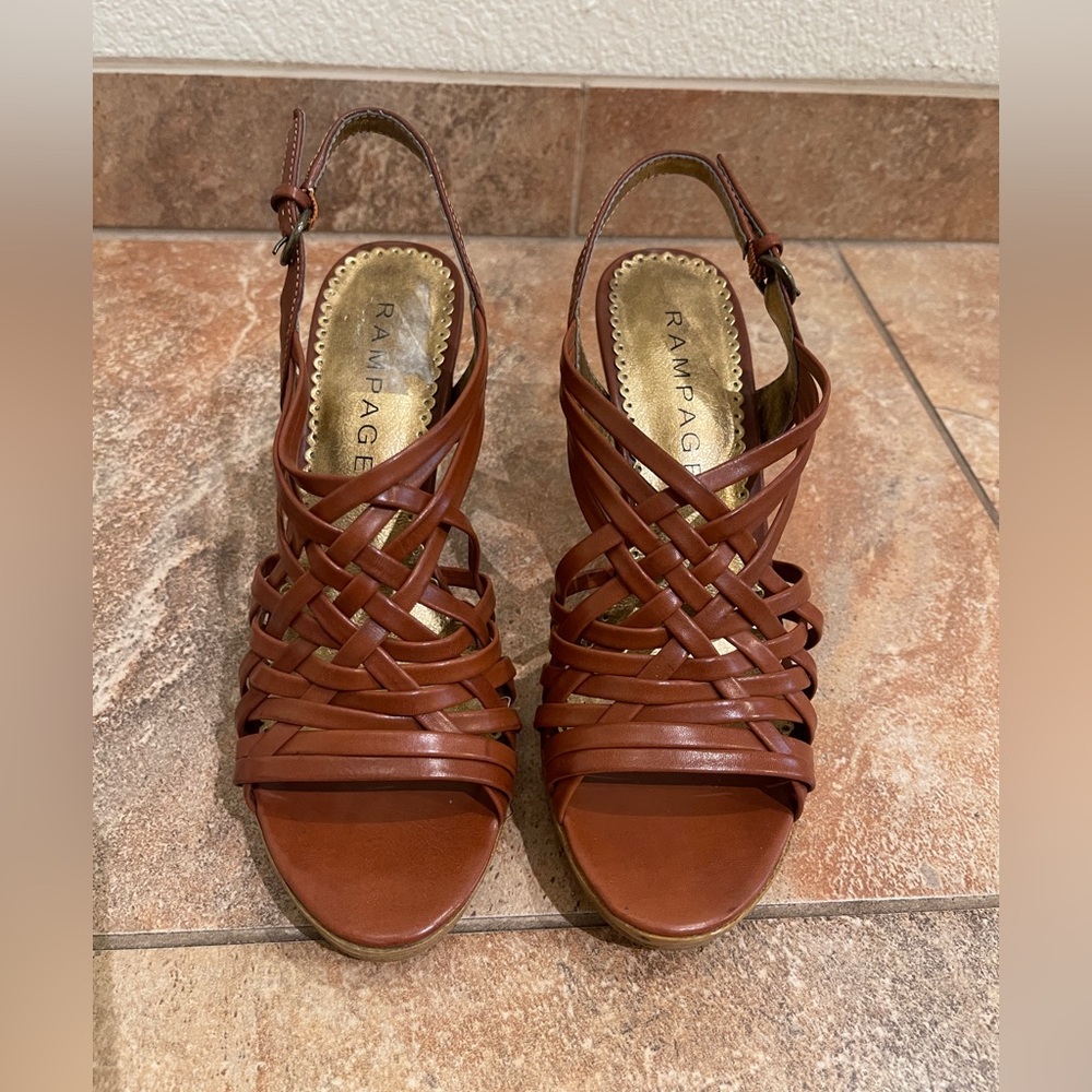 Rampage Brown Woven Slingback Heels